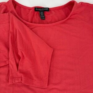 Eileen Fisher Petite Large Coral Pink Viscose Stretch Long Sleeve Scoop Neck Top